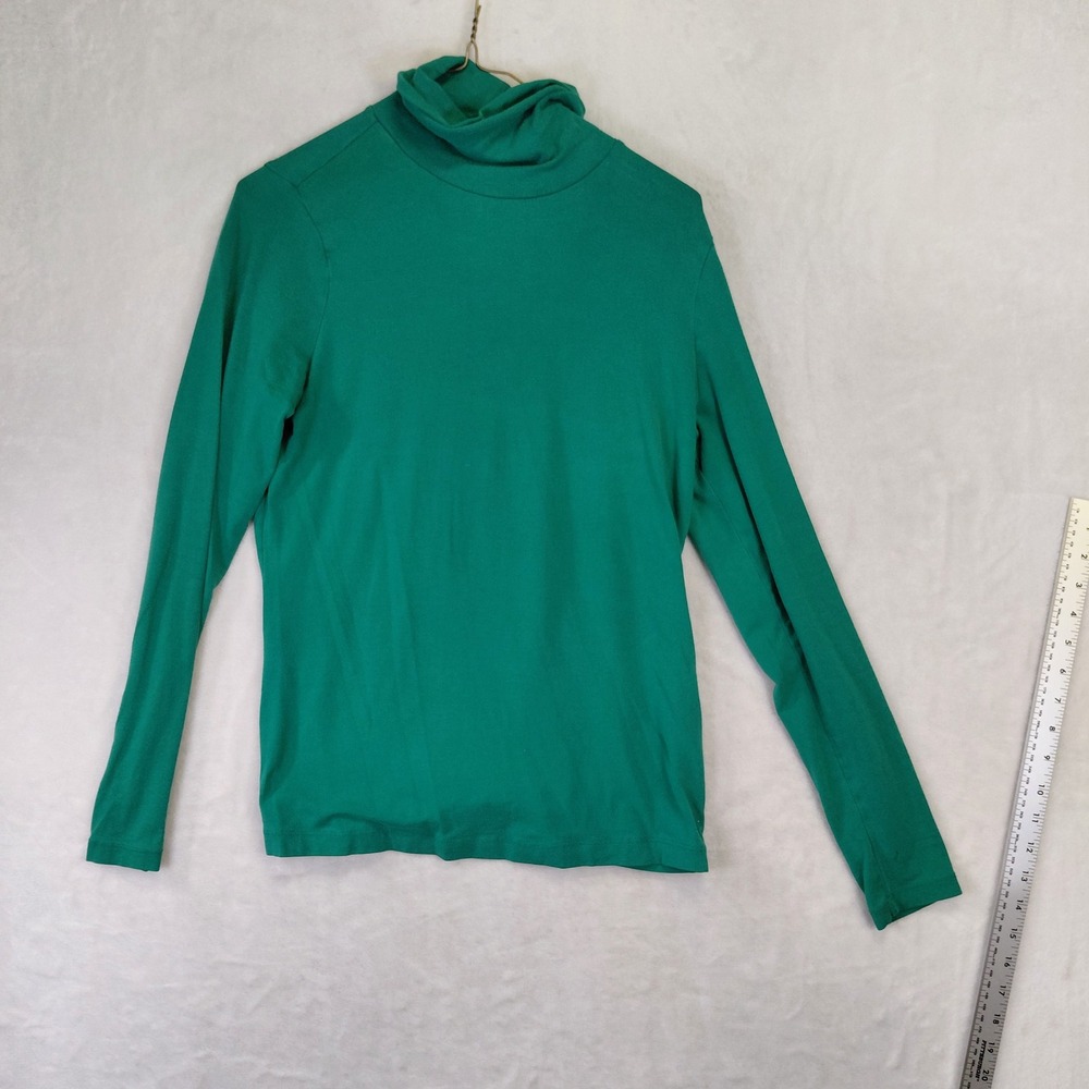 Lands End Shaped Turtleneck Top Emerald Green Long Sleeve Cotton Blend Small 6-8